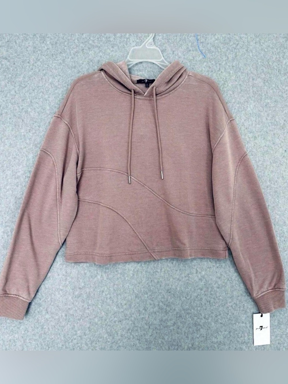 7 For All Mankind Pink Cropped Hoodie Womens Small Pullover Sweatshirt Boxy NWT